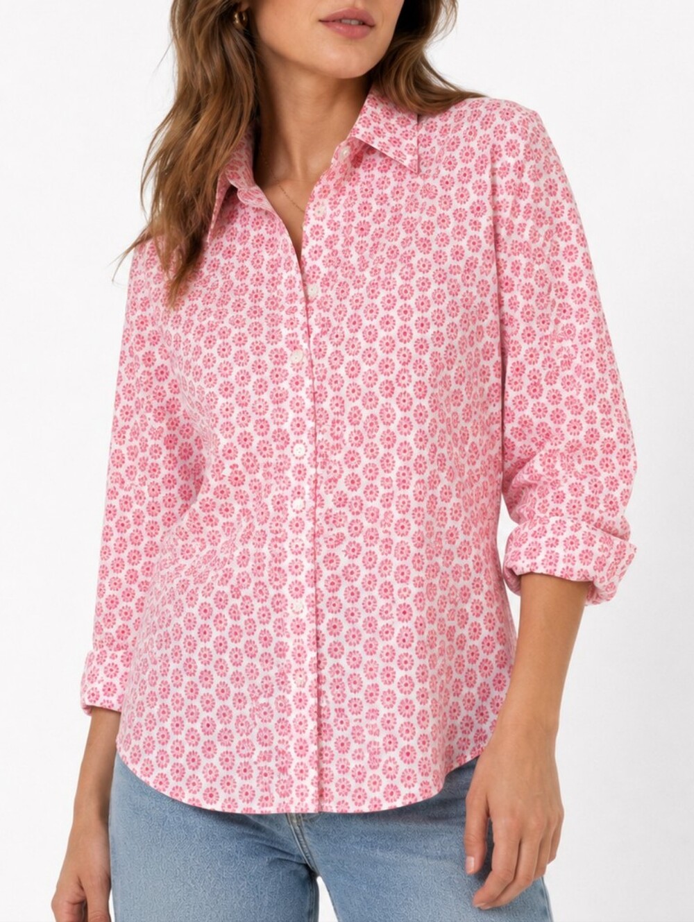 Vintage Charter Club Pink Floral Button Down Shirt Women 14W 100% Cotton